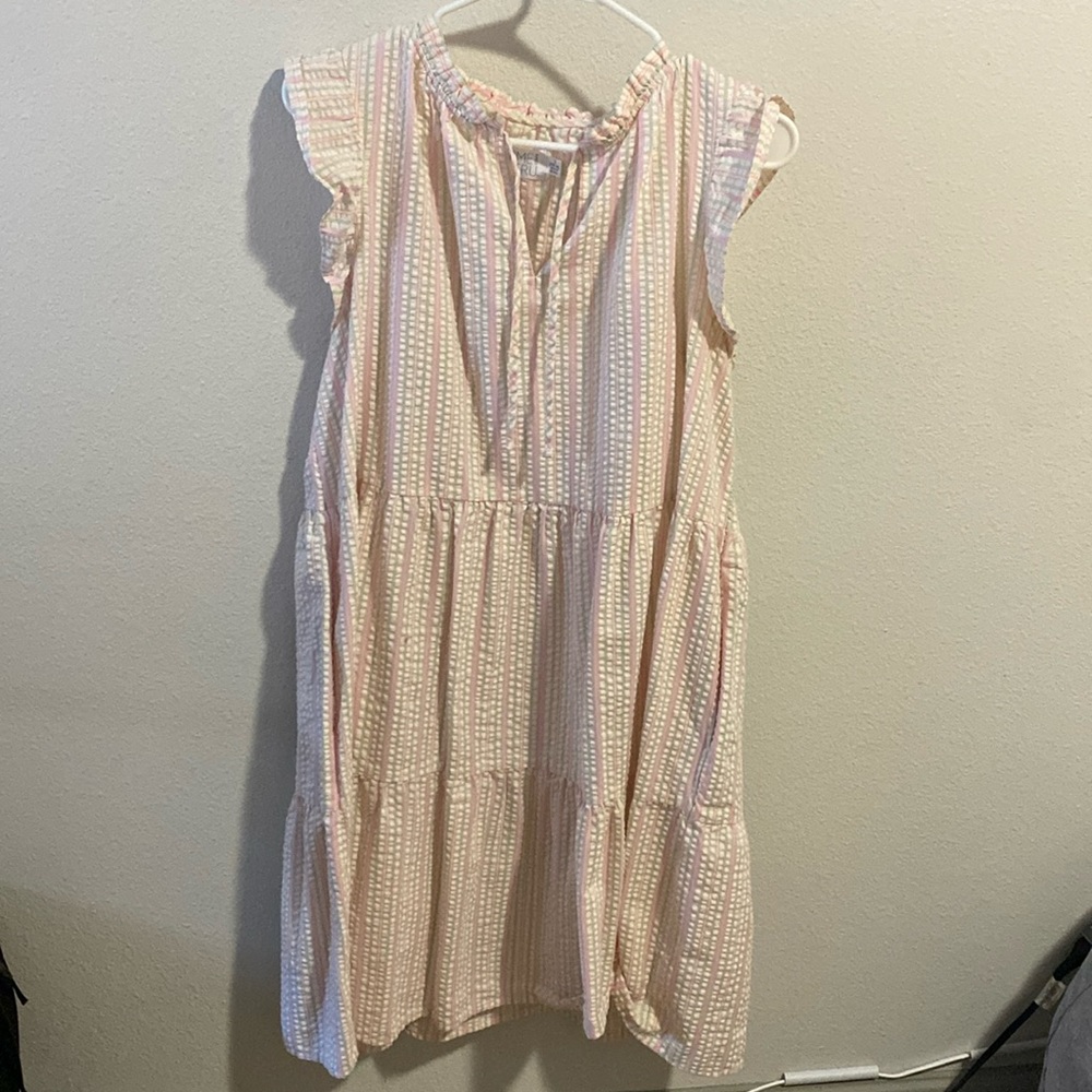 Pink/Green striped tiered tank dress